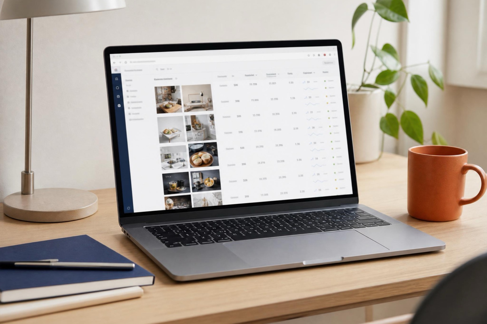 Laptop displaying a content dashboard on a bright desk — answer engine optimisation for bloggers